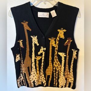 Jane’s Closet Vintage Novelty Giraffe Button Black Sweater Vest Size L